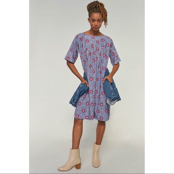 NEW Anthropologie Carleen Retro Floral Tunic Mini Pocket Pullover Dress X-Small - Picture 1 of 3